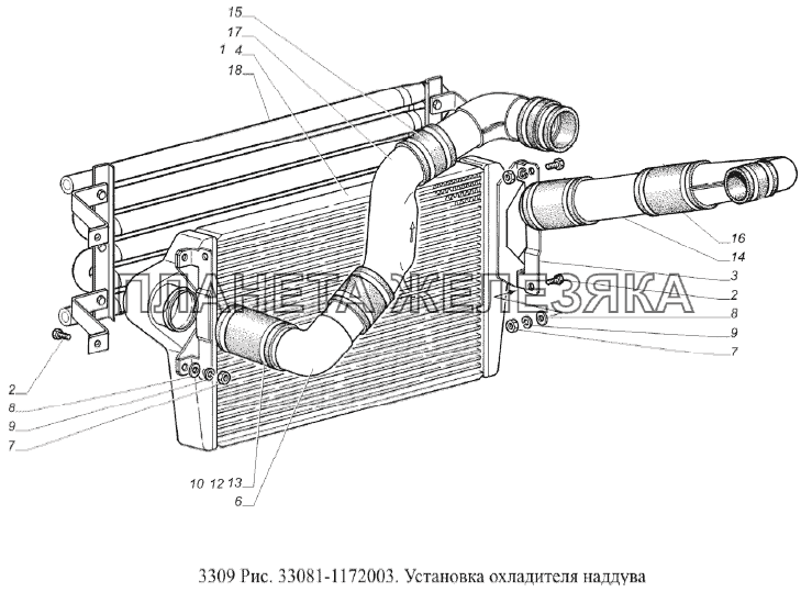 Установка охладителя воздуха ГАЗ-3309 (Евро 2)